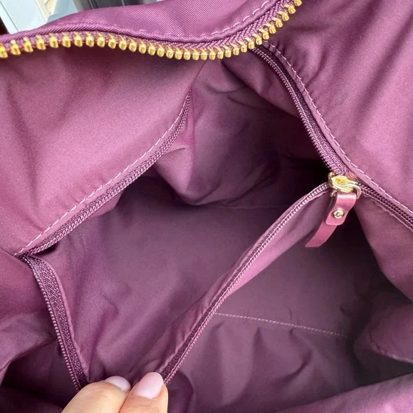 Kate Spade Maroon Burgundy Shoulder Tote Bag Gold accent detail adjustable strap - Picture 7 of 14